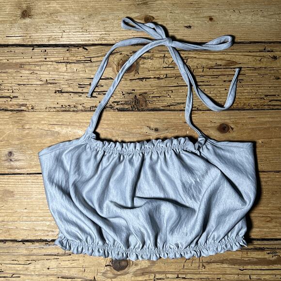 7 Day Wknd Metallic Gray Cropped Halter Top Size S - Picture 1 of 6